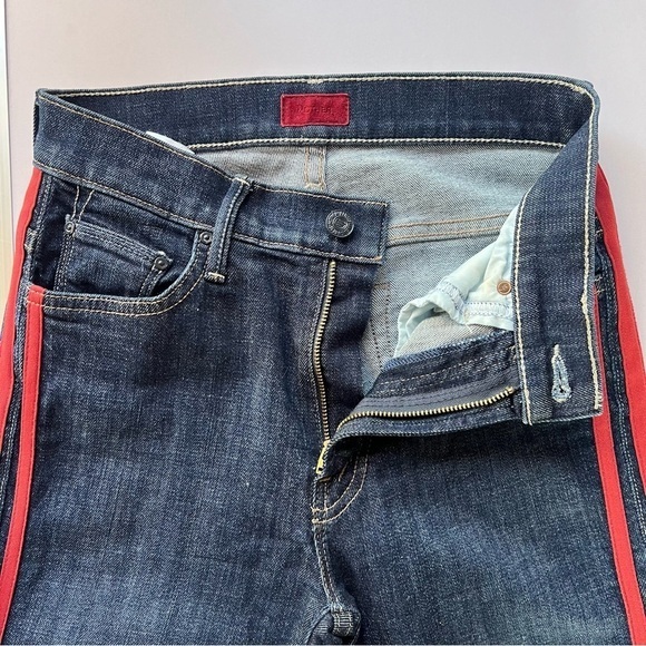 MOTHER Insider Crop Step Fray in Speed Racer‎ Red Stripe Raw Hem Jeans 24 - Picture 10 of 17